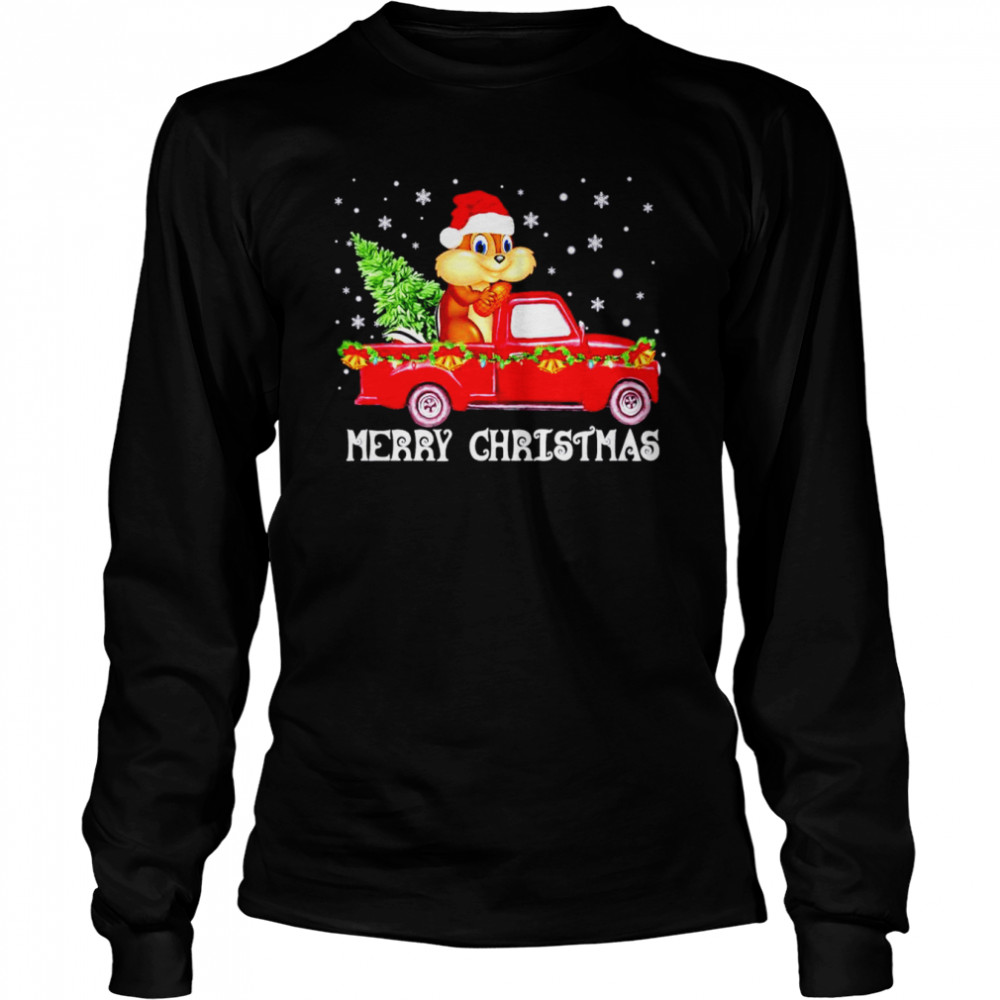 Nice Merry Christmas Chipmunk Truck Tree Xmas Shirt Long Sleeved T-Shirt
