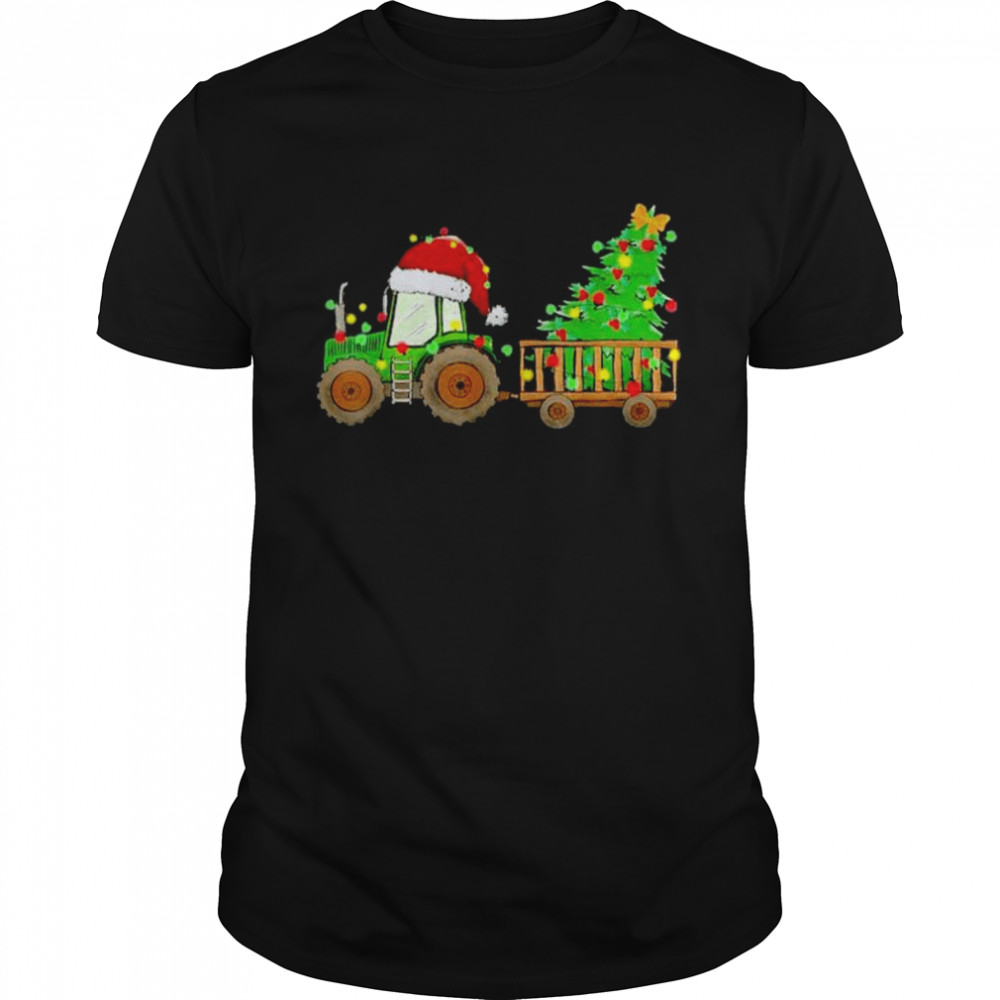 Tractor Xmas Tree Lights Santa Hat Farmer, Christmas 2022 T-Shirt