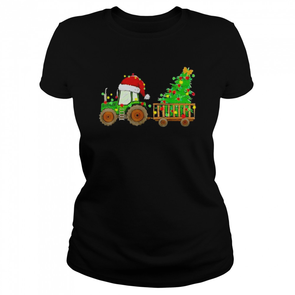 Tractor Xmas Tree Lights Santa Hat Farmer, Christmas 2022 T- Classic Women'S T-Shirt