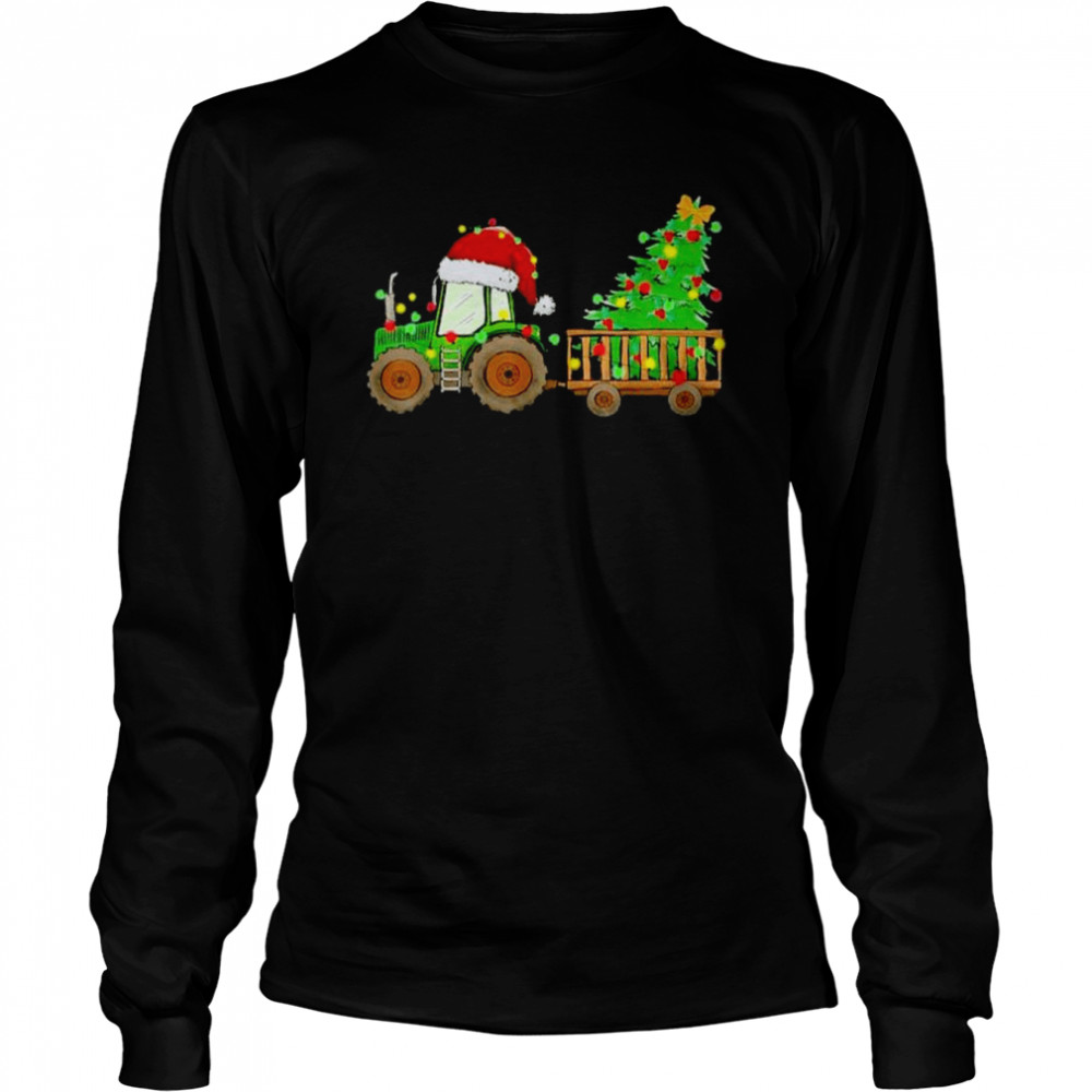 Tractor Xmas Tree Lights Santa Hat Farmer, Christmas 2022 T- Long Sleeved T-Shirt
