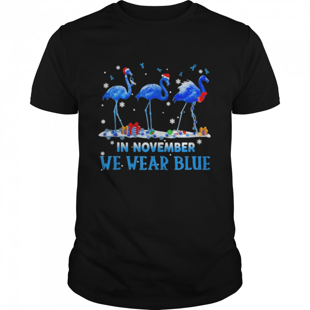 Santa Flamingo in november we wear Blue Merry Christmas shirt
