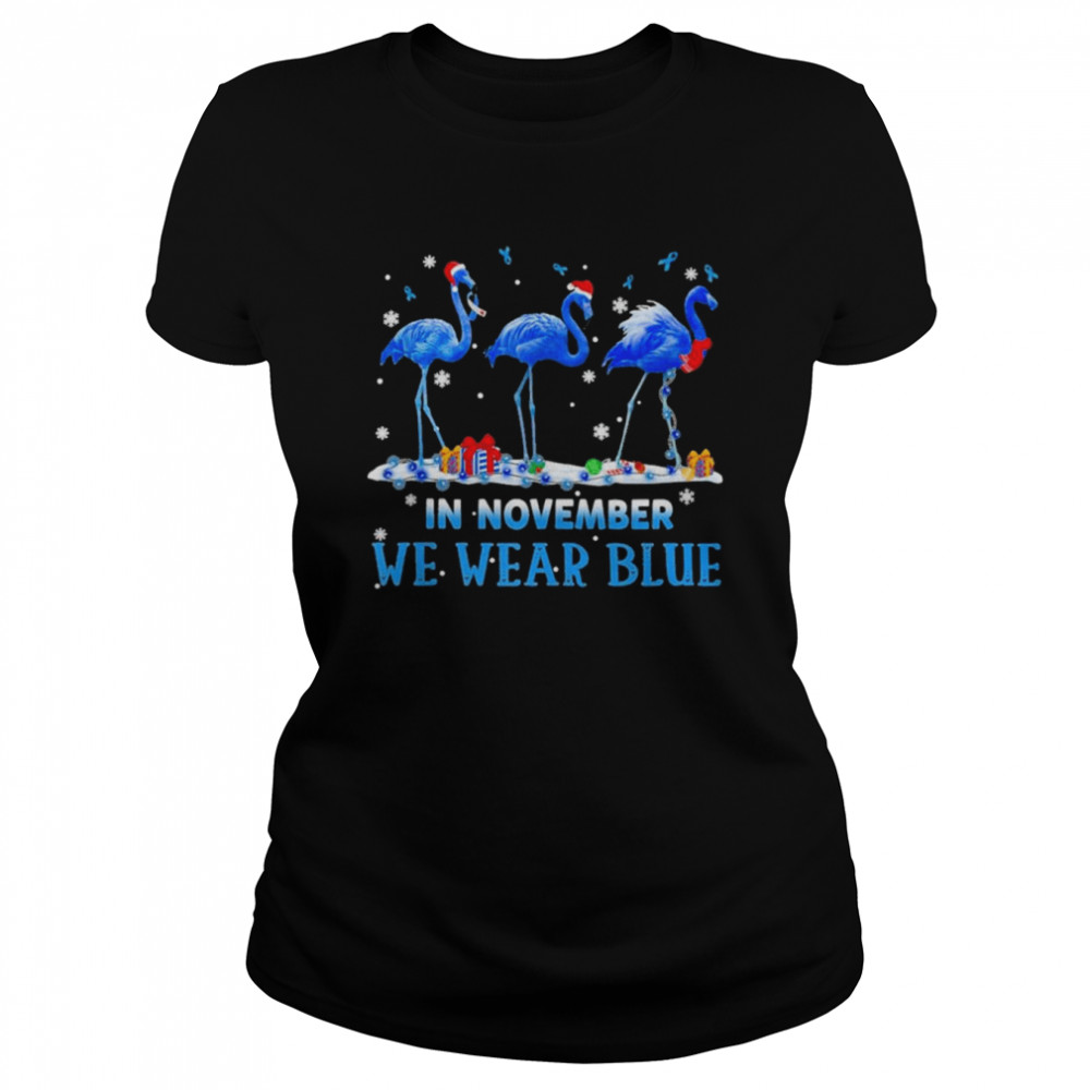 santa flamingo in november we wear blue merry christmas shirt classic womens t shirt